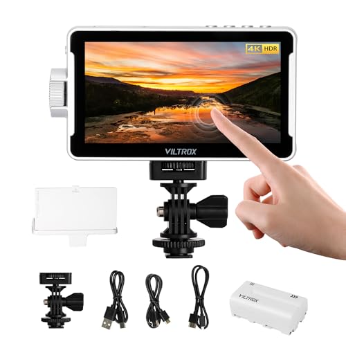 VILTROX DC-V1 Touchscreen Camera Video Monitor, 5.5 Inch 4K HDMI in/Out Video Field Monitor Kit with Sunshade Hood, Support Battery and USB-C, 3D LUT, HDR, 1920X1080（DC-550 Lite Upgrade, White）