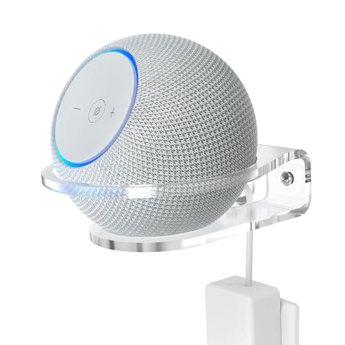 HomeMount Wandhalterung für Dot 4./5. Gen, Dot Max & HomePod Mini, Transparenter Acryl-Lautsprecherhalter mit Schutzring, Spart Platz & Hält den Raum Ordentlich (1 Stück)