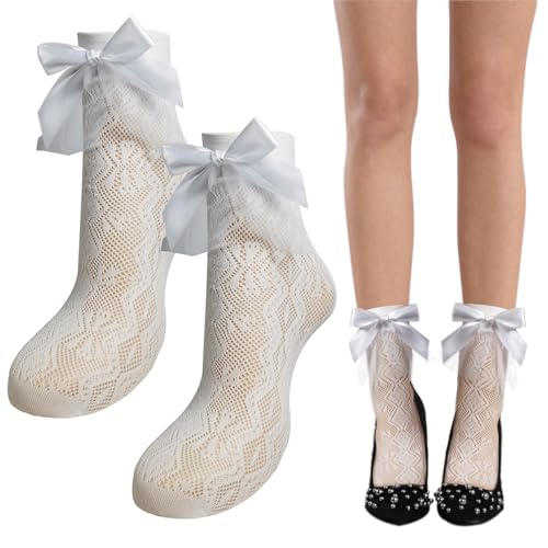 Women's Lace Socks Ankle Socks Bow Short Socks Mesh Crew Socks High Elastane Knee High Stockings for Women Girls