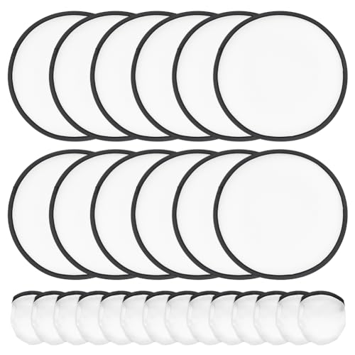 BENECREAT 30Pcs White Foldable Flying Disc Fans, 9.8inch Sublimation Fans Nylon Black Edge Folding Fan Set with Bag for Wedding Party Favors Outdoor Activity