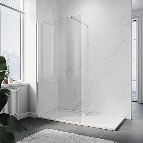 ELEGANT 700x1900mm Bathroom Walkin Shower Screen Wet Room Enclosure Cubicles 8mm Clear Easy Clean Safety Glass Bath Shower Screens Panel with Chrome Support Bars