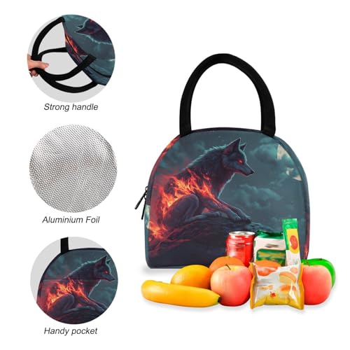 Backpack Lunch Box Set Large Capacity Travel Backpacks and Insulated Lunch Bag for Commute Hiking Picnic Wolf Moon Print4