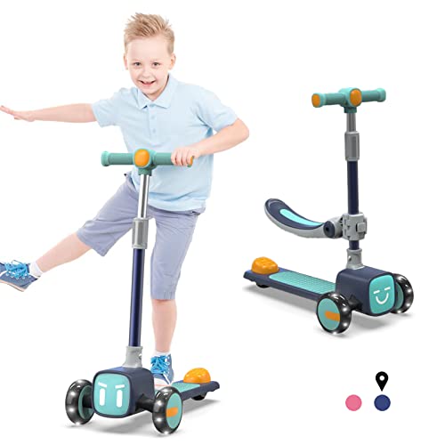 Monopattino 3-in-1 per Bambini con Sede Rimovibile, Ruote Grandi a LED