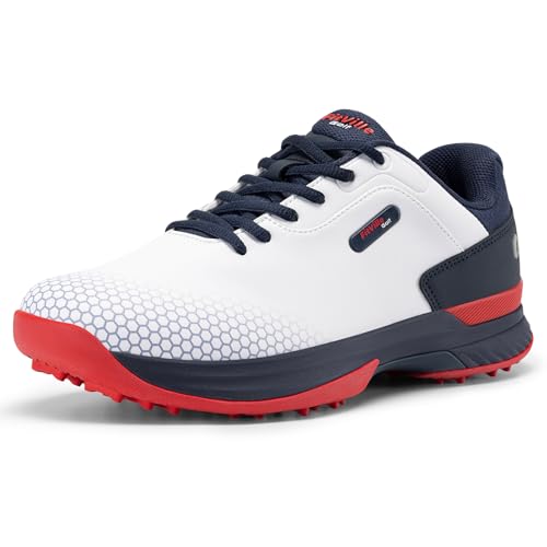 FitVille Wide Mens Golf Shoes for Men, White/Blue/Red, Size...