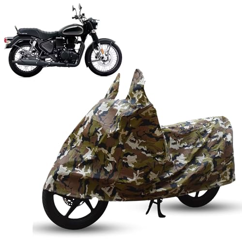 Image of Sulfar Bike Cover for Royal Enfield Bullet 350 (Standard /Military) | Waterproof, Dustproof & UV Protected | All Weather Two Wheeler Cover (Army Green) New 2026 Variants