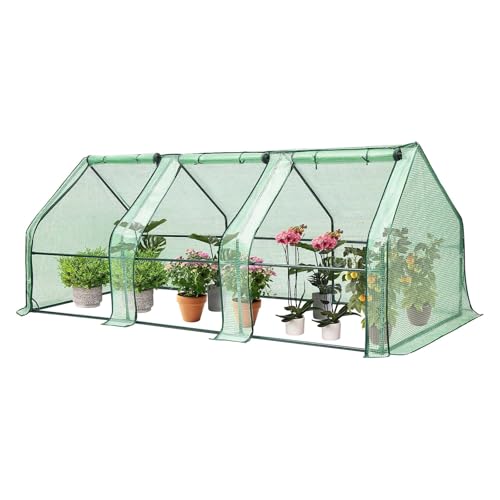 VIVOSUN Mini 4-Tier Greenhouse with Wheels, 27 x 19 x 63-Inch Reusable Portable Warm House with Clear PVC Cover and Shelf for Compact Garden and Small Backyards, with Wheels