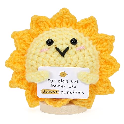 HUKUMA Positive Geschenke Sonnen-Strickpuppe,Blumen Dankegeschenk, Pocket Hug Kleine Abschiedsgeschenk mit Positiver Motivation, Geburtstage Jubiläen, Ermutigungsgeschenke für Freunde, Kollegen