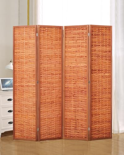 JOSTYLE 6ft. Tall Extra Wide Folding Privacy Screens with Diamond Double-Weave and Freestanding Room Dividers Privacy Screens(Saddle Brown)