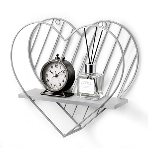Afuly Wandregal Metall Grau Holz Schweberegale Herz rustikal Wand Deko Schlafzimmer Badezimmer Family Geschenk 28X30 cm