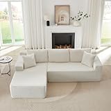 Yihomfy 252 cm Canapé d'angle Convertible,Canape d'angle Cloud Canapé Modulable avec Assise Profonde, Canapé modulable en L, Canapé lit, Canapé 3 Places,canape Convertible d Angle pour Salon,Blanc