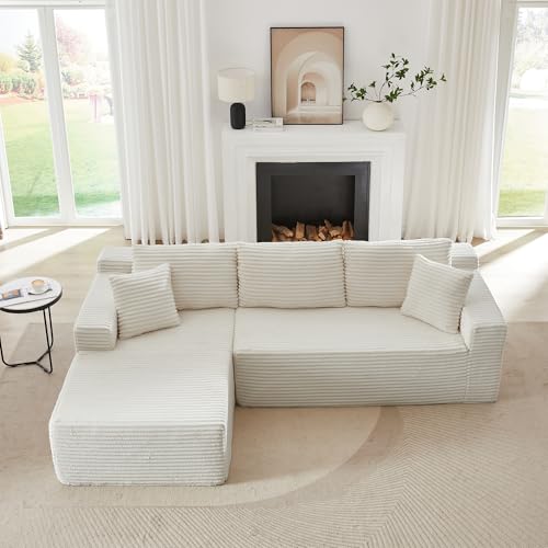 Yihomfy 252 cm Canapé d'angle Convertible,Canape d'angle Cloud Canapé Modulable avec Assise Profonde, Canapé modulable en L, Canapé-lit, Canapé 3 Places,canape Convertible d Angle pour Salon,Blanc