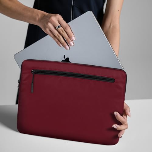Incase Compact Laptop Sleeve with Flight Nylon - 14-inch MacBook/Laptop & iPad/Tablet Sleeve - Faux Fur Lining, Lightweight, Durable, Weather Resistant, Slip Pocket for Accessories - Cosmic Red