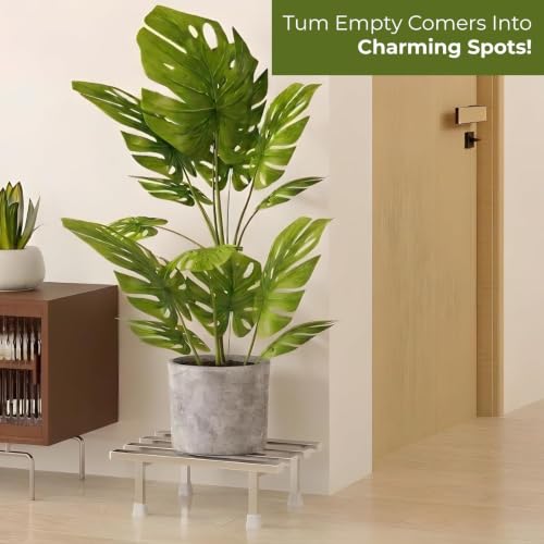 Image of Dolin Decor Stainless Steel Plant Stand Rust Proof Heavy Duty Flower Pot Holder for Indoor Outdoor Balcony Garden - Planter Stand 80kg Capacity (Silver 84, Set of 2)