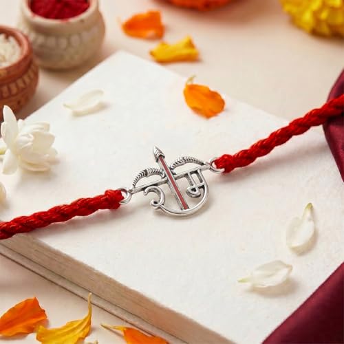 Image of ZAVYA 925 Sterling Silver CZ Oxidised RAM Plated Silver Rakhi | Rakhi for Brother-Happy Rakshabandhan | With Certificate of Authenticity and 925 Hallmark