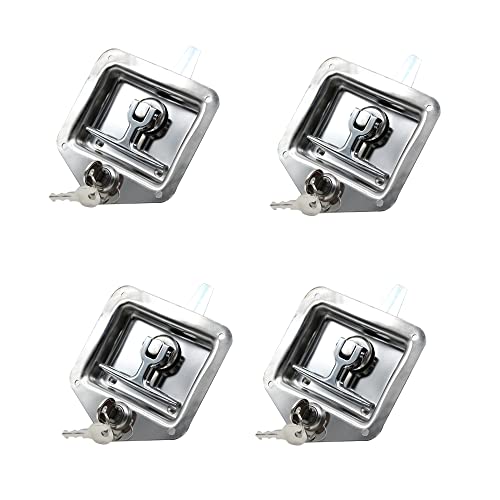 Lot de 4 serrures à poignée en T en acier inoxydable 304 avec 8 clés pour armoires électriques, boîtes à outils véhicules, camping-cars.