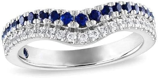 J.C 1Ct Round Cut Created Blue Sapphire &Simulated Diamond 14k White Gold Plated Enhancer Wrap Engagement Ring Sterling Silver