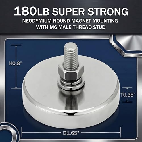 Image of Flutesan 16 Pieces Heavy Duty Round Mounting Magnet with Bolt 1.65in-180lb-M6 Silver with Male Thread Stud Strong Magnet Super Powerful for Lighting Camera Brackets License Plate