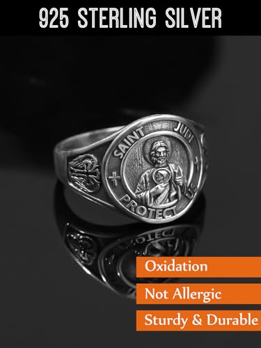 Religious Ring For Men 925 Sterling Silver Saint Ring Gift For Men Husband Father Grandpa Son Size #8-133