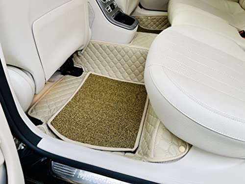 Image of KA10 7D Car Floor Mat for 3 | Custom Fitted | Premium PU Leather | 100% Waterproof, Zero-Dust, Shield Your Car Floor | Full Set with Grass | (Beige with Beige)