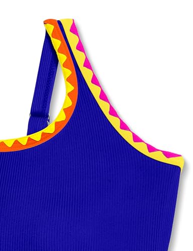 Image of Qaoerde Girls Swimsuit One Piece Swimsuits Solid Color Bathing Suit Colorful Contrast Trim Adjustable Straps Swimwear 9-16Y