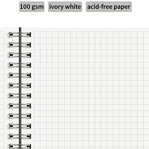Hulytraat Large Graph Ruled Wirebound Spiral Notebook, 8.5 X 11 Inches, 1/4 Inch Grid (4 Sq/In) Paper Pad, Premium 100Gsm Ivory White Acid-Free Paper, 128 Squared/Grid Pages Per Book (Pack Of 2) #TOP3