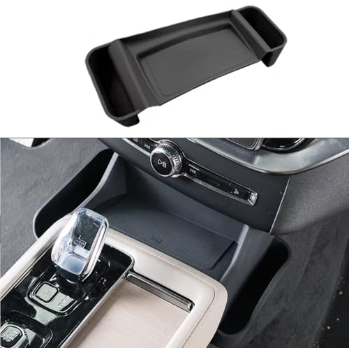 Image of Silicone Material Cup Holder Coaster for Volvo 2026 XC90 Center Console Gear Shift Protector, Automotive Accessories (2026 XC90 Wireless Charging Pad - Black)