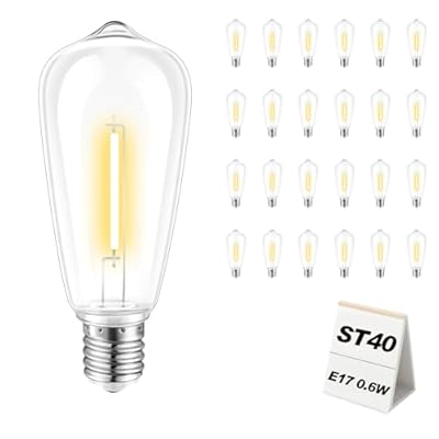 Adirxon 25 Pack ST40 LED Replacement Light Bulbs Shatterproof Dimmable for Outdoor String Lights E17 Base 2700K Warm White for Patio Garden Party and Events