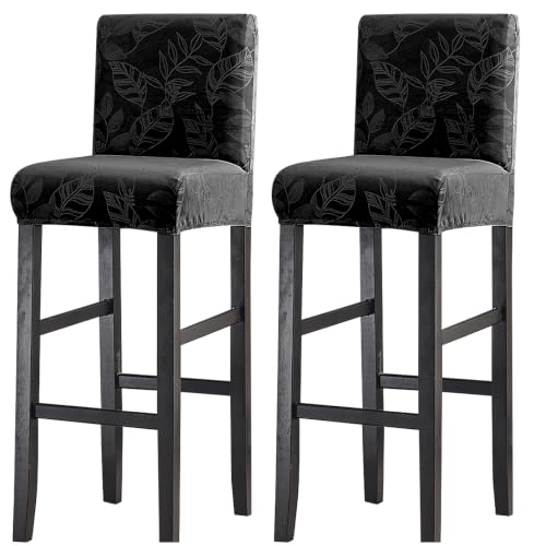 Image of FUANGUI Bar Stool Covers Set of 2, Stretch Bar Stool Seat Covers | Washable Removable Bar Chair Covers with Backs Slipcovers, Bar Chair Covers Square for Kitchen Dining Room Cafe