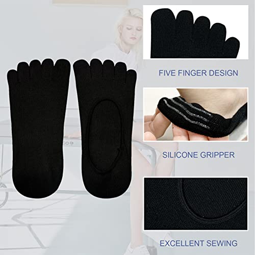 CaiDieNu No Show Toe Socks Women, Low Cut Five Fingers Cotton Running Athletic Invisible Boat Socks, 3/6 Pairs4
