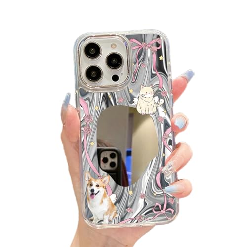 Étui de téléphone miroir iPhone 14 anti-chute avec miroir lapin mignon