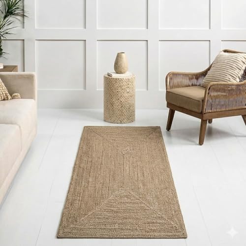 Image of Size 1.5x4 feet Cotton Braided Entryway Runner Rugs, Small Runners for Kitchen, Door Mat Indoor Entrance, Bathroom, Low-Pile Washable - (Beige Rectangular, 1.5x4 feet)
