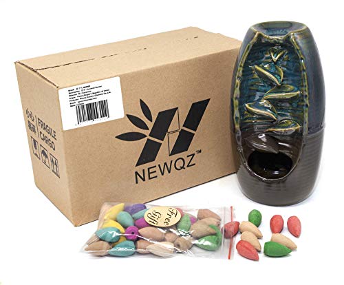 Newqz Backflow Incense Burner Smoke Holder For Home Decor, Ceramic Aromatherapy Diffusers With 50 Pcs Cones H 7.9" #TOP4