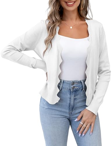 VOIANLIMO Womens Casual Long Sleeve Sweaters Knit Open Front Cropped