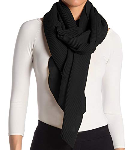 Women's Pleated Scarves Pashmina Shawl Wraps for Wedding Bride Bridesmaid Gifts (Black)