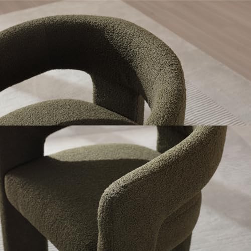 Image of HNY Modern Barrel Kitchen & Dining Room Chairs Set of 6, Sherpa Upholstered Accent Chairs with Arm, 18.5'' Wide Side Armchairs Vanity Chairs for Living Room Bedroom Makeup Small Spaces, Green