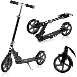 Trotadora Decathlon lionelo Luca Patinete Urbano XXL hasta 100 kg, Scooter para niños, Grandes Ruedas 200 mm ShockResist Amortiguador, Volante Ajustable Altura, Freno Plegable (1 Unidad (Paquete de 1), Black)