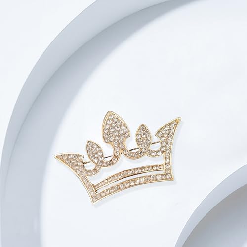 Image of YUNXI King Queen Royal Crown Brooch For Women Men Fashion Gold Silver Rhinestones Crystal Brooches Pin Wedding Party Banquet Birthday