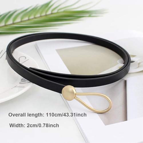 Women’s Slim Waist Belt Skinny Leather Belts 43.3in Stretch Belts Fashion Waistband with Knotted Buckle for Dresses Suit2