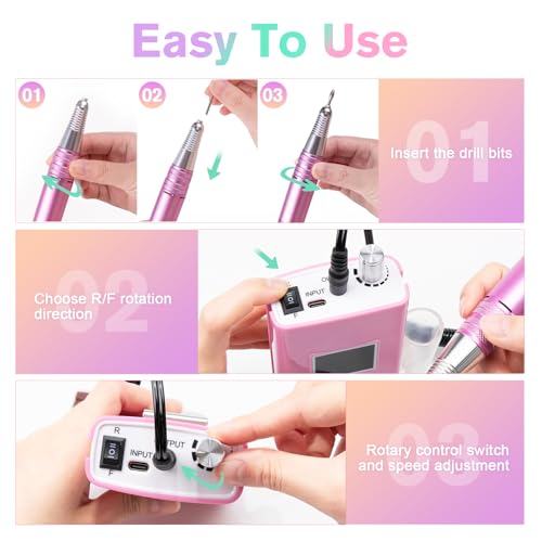 Kit portátil profesional de taladro para uñas 45000RPM miniatura 4