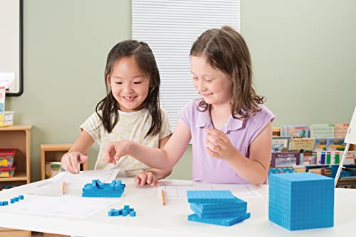 Image of ETA hand2mind Blue Plastic Base Ten Blocks, 161-Piece Starter Set