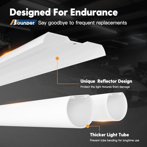 Image of BBOUNDER 12 Pack Linkable LED Shop Light with Reflector, Super Bright 6500K Cool Daylight, 4400 LM, 4 FT, 48 Inch Integrated Fixture for Garage, 40W Equivalent 250W, Surface & Suspension Mount, Black