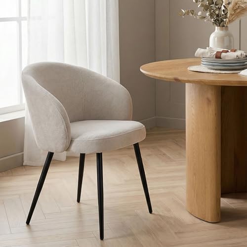 Lot de 2 Chaises de Salle à Manger KURSI en Tissu Gris au Design Rétro-Chic, Assise Rembourrée et Dossier Enveloppant, Pieds en Métal, Idéales pour Salle...