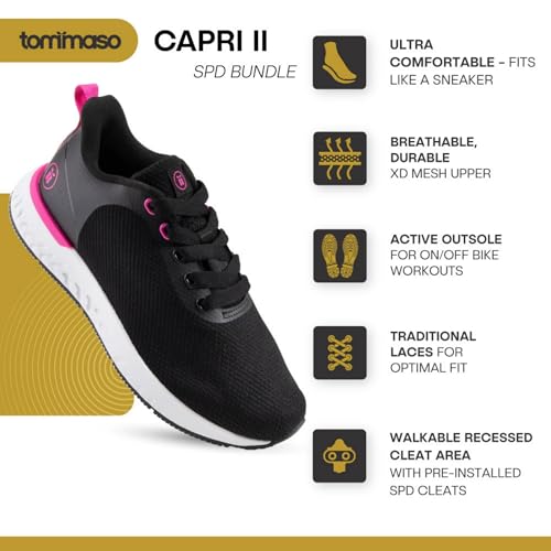 Image of Tommaso Women's Cycling Shoes with Pre-Installed SPD Cleats - Easy to Walk-in Ventilated SPD Cycling Shoes for Women's Spin Classes and Indoor Bikes - Comfortable on Foot and Toebox.
