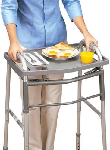 Dinner Transport Tray For Walker, Raised Edges, Two Recessed Cup Holders: Gray #TOP3
