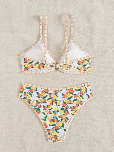 Image of Fanuerg Women's Triangle Bikini Sets O Ring Linked Two Piece Swimsuits Floral Printed Cheeky Bathing Suit