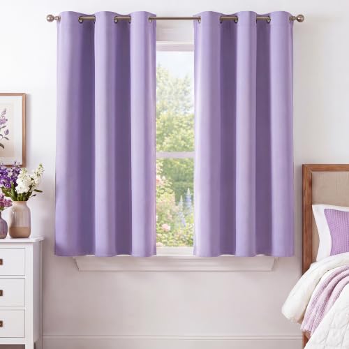 Image of NICETOWN Lavender Purple 54 Inches Long 2 Panels for Girls Room, Bedroom, Nursery Thermal Insulated Blackout Drapes Solid Grommet Noise Reducing Window Curtains, W40