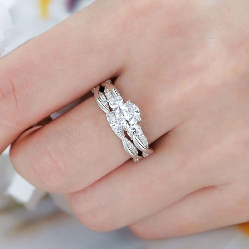 Wuziwen Infinity Wedding Rings for Women Oval Cut Bridal Ring Sets for Her Twisting Eternity Band 925 Sterling Silver Cubic Zirconia3