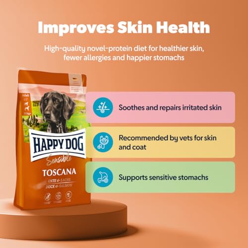 Happy Dog 03539 - Sensible Toscana Ente und Lachs - Hunde-Trockenfutter für ausgewachsene Hunde - 1 kg Inhalt