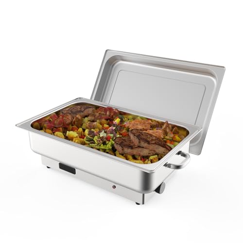 Image of Electric Chafing Dish Buffet Set, 9 QT Full Size Stainless Steel Food Warmer with Temperature Control Display, Rectangular Commercial Chafer for Parties, Catering, Festivals