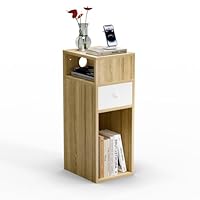 VOUNOT® Nachtkastje, Smalle Bijzettafel met 2 Open Vakken & 1